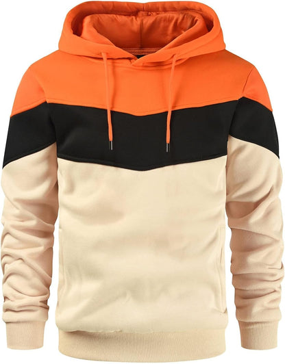 Gesean Men's Novelty Color Block Pullover Fleece Hoodie Long Sleeve Casual Sweatshirt with Pocket