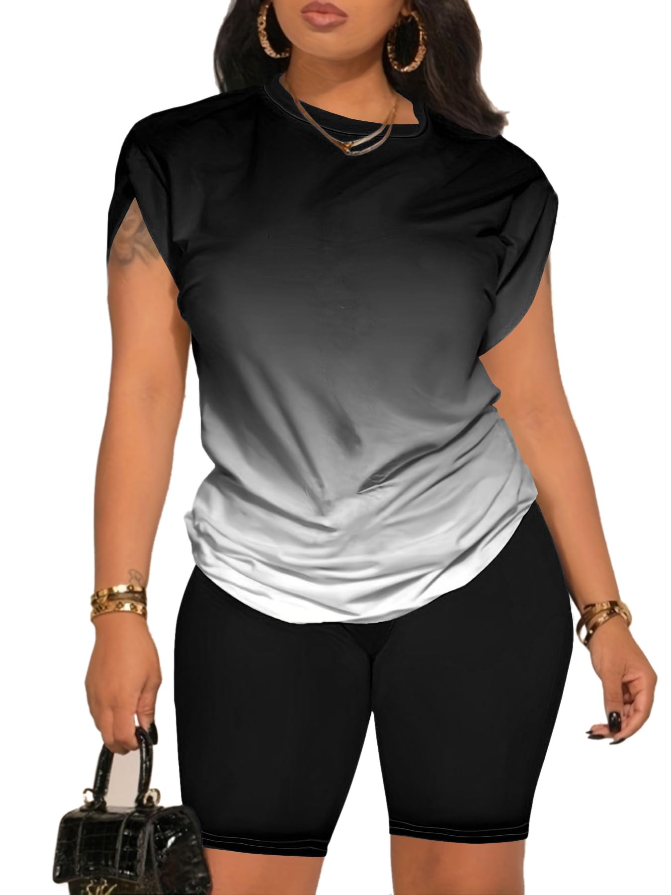 PINSV Women 2 Piece Outfits Summer Sweatsuits Biker Short Workout Jogger Sets