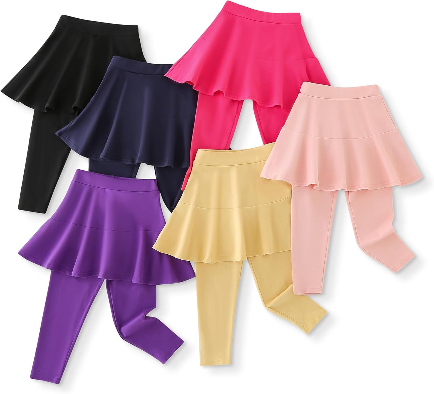 Trendy Girls' Leggings with Skirt - 2 Pack of Cotton Ruffle Skirt Pants for Kids for 3-8 Years