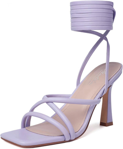 Mostrin Womens Sandals Strappy Heels for Women Lace Up Square Open Toe Heels Tie Up High Heeled Sandals for Prom, Party, Daily Wear
