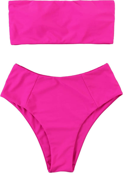 OMKAGI Women Bandeau Bikini Swimsuits Cheeky Off Shoulder Bathing Suit