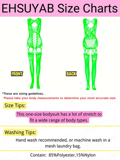 Women Body Stockings Sexy, Exotic Dancer Fishnets Lingerie Glow Party, Fishnet Bodysuit Rave Outfits Club Plus Size