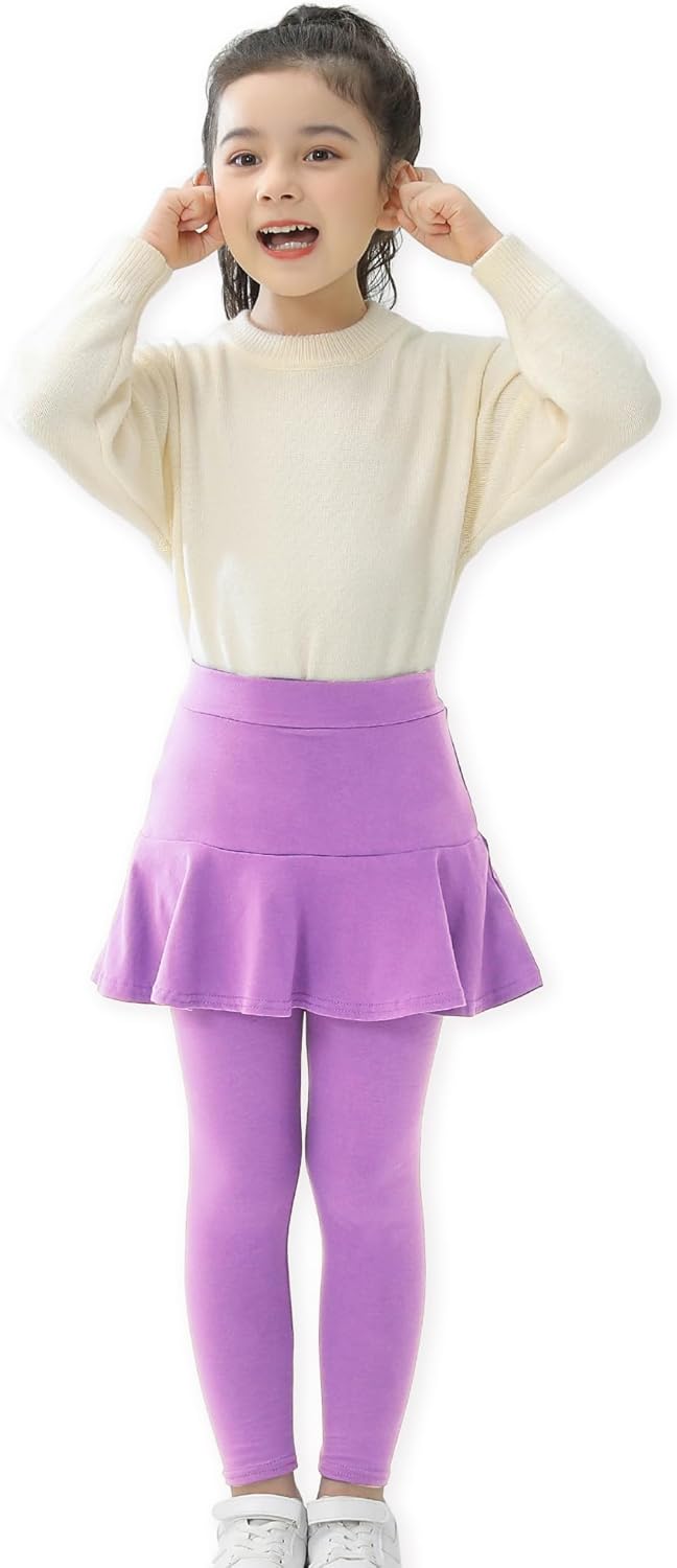 Trendy Girls' Leggings with Skirt - 2 Pack of Cotton Ruffle Skirt Pants for Kids for 3-8 Years