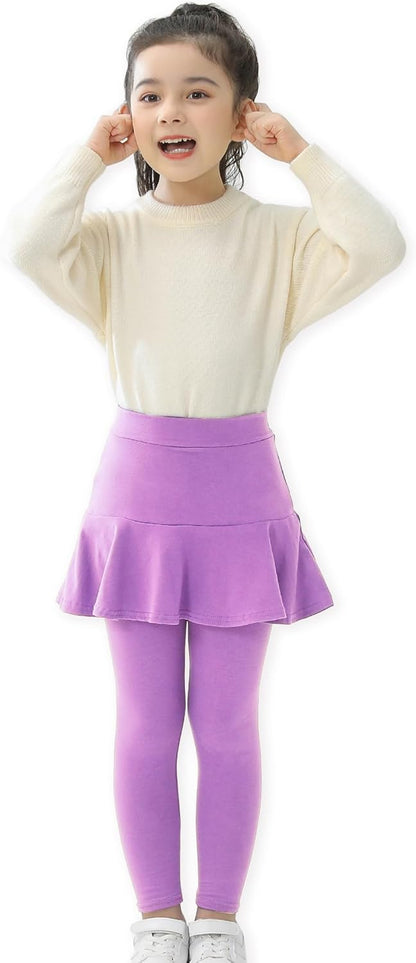 Trendy Girls' Leggings with Skirt - 2 Pack of Cotton Ruffle Skirt Pants for Kids for 3-8 Years