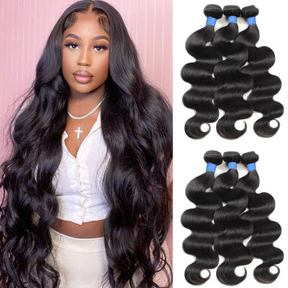 14A Body Wave Bundles Human Hair 20 22 24 Inch 100% Brazilian Virgin Real Raw Human Hair Bundles Body Wave Thick Weave Natural Color (20 22 24 Inch)