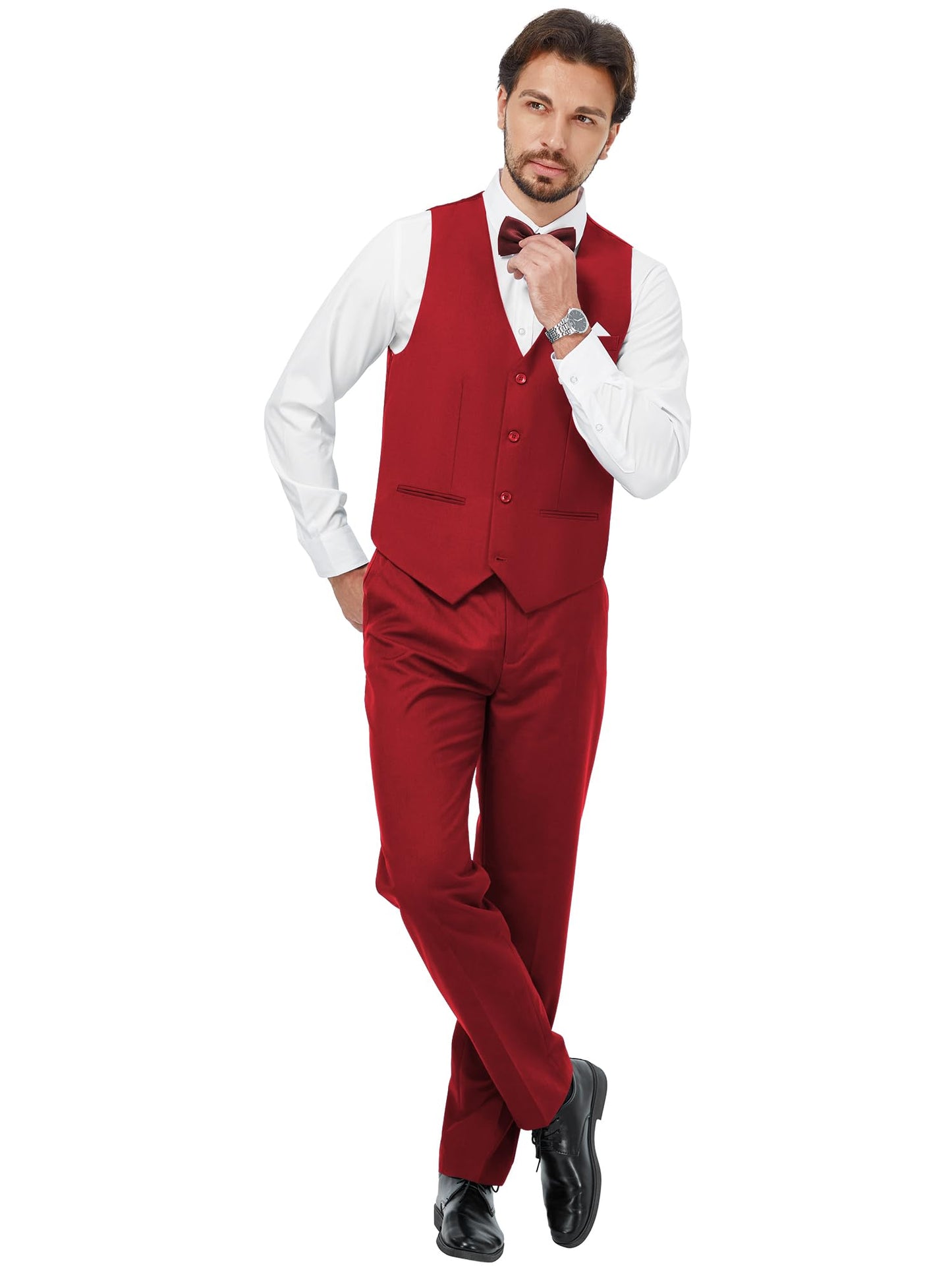 MAGE MALE Mens 3 Piece Suits Slim Fit Tuxedo Suit Set Soild Prom Wedding Suits One Button Blazer Vest Pants Set with Bow Tie