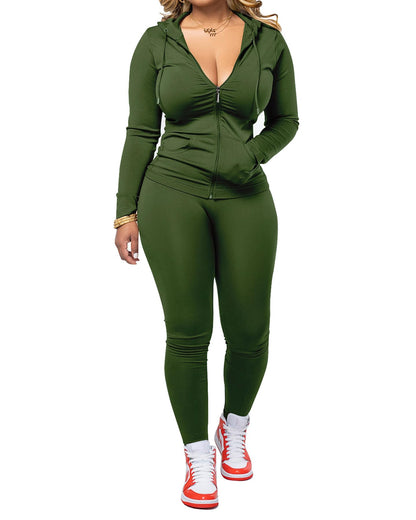 PINSV Women Two Piece Outfits Workout Sets Bodycon Tracksuit Long Sleeve Zip Up Hoodie Jacket Jogger Matching Sweat Pants Set