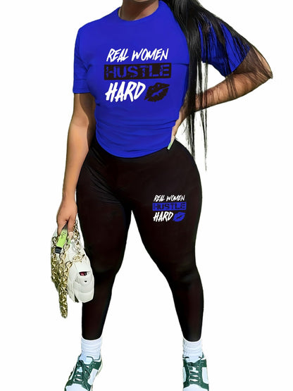 TOPONSKY Women Two Piece Workout Outfits Biker Short-Sleeve Long-Pant Sets