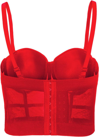 Women's Handmade Rhinestone Diamond Push up Bustier Crop Top Punk Corset Bra Vest