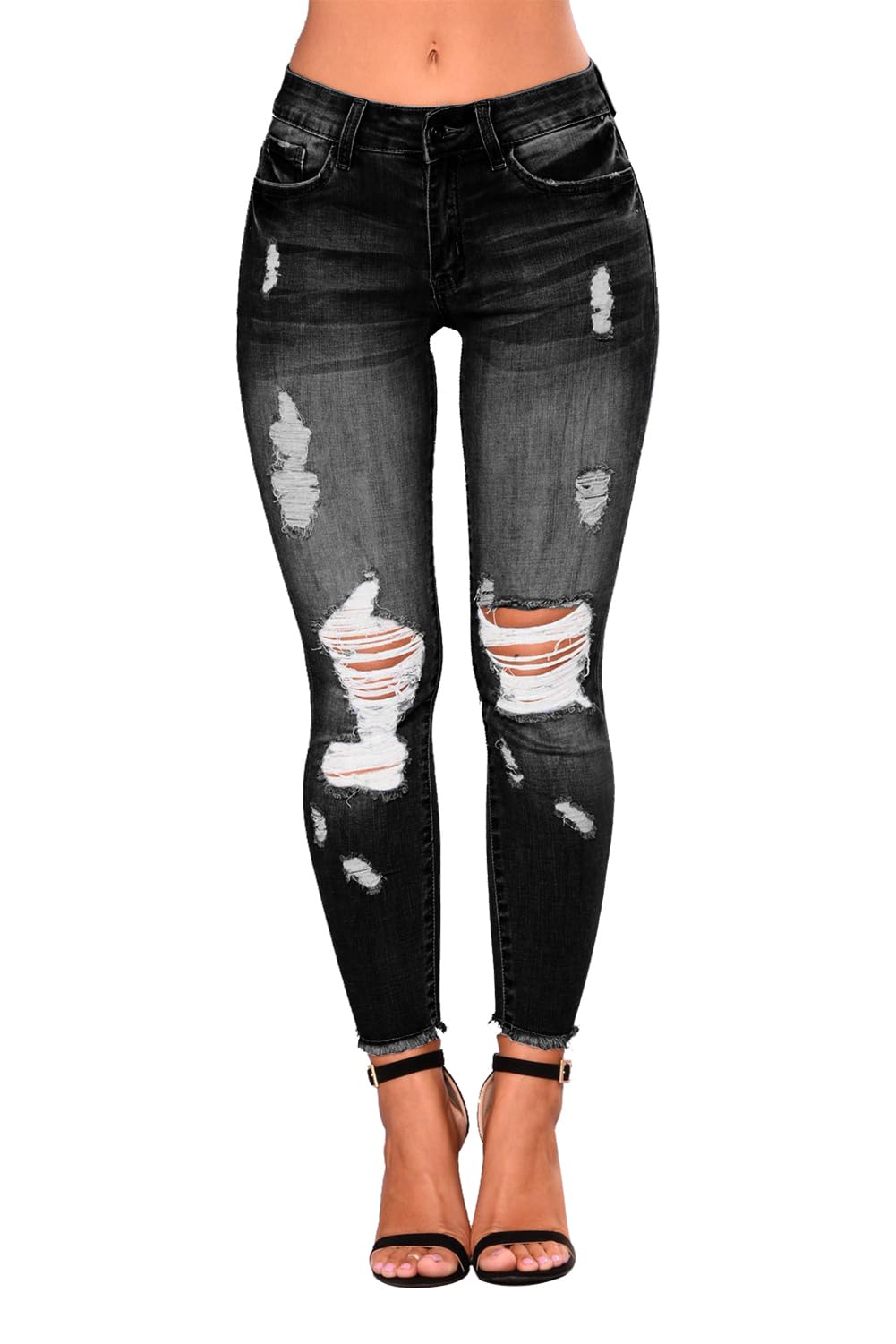 KUNMI Women's Skinny Ripped Trendy Jeans Distressed Stretchy Denim Pants