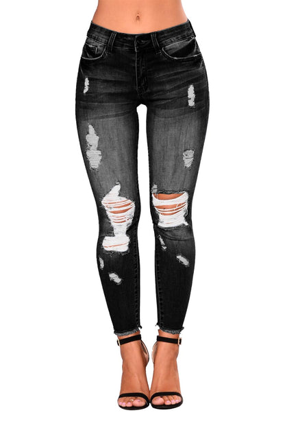 KUNMI Women's Skinny Ripped Trendy Jeans Distressed Stretchy Denim Pants