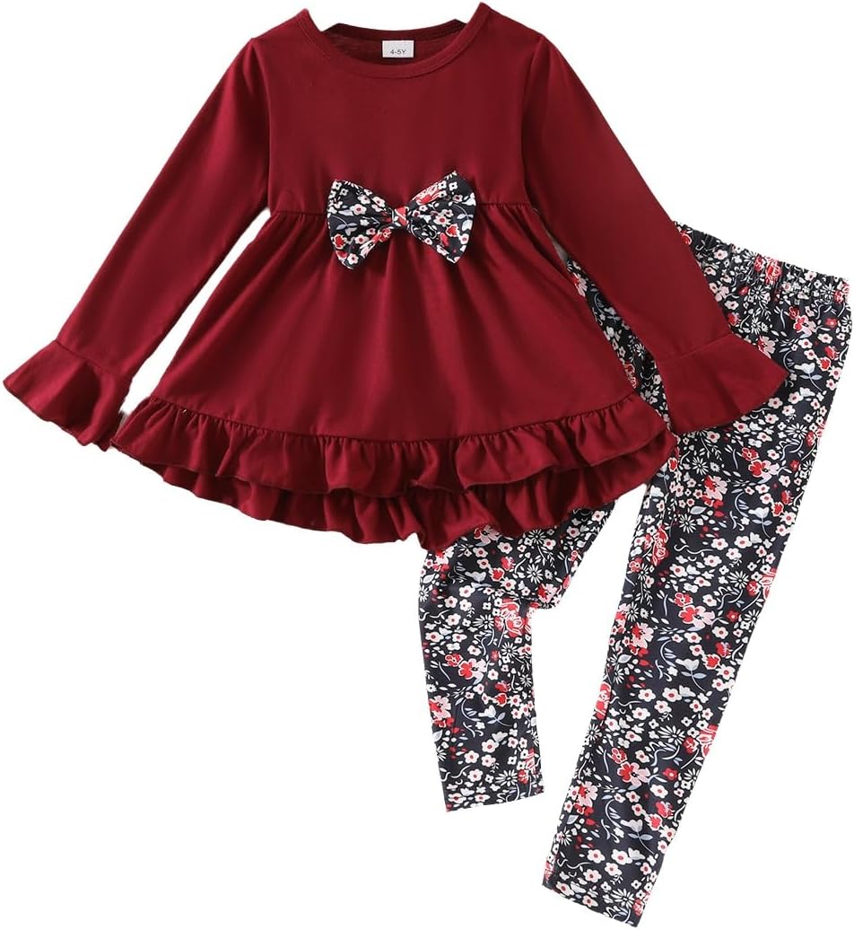Toddler Kid Girl Clothes Ruffle Sleeve High Low Top Floral Allover Pants Fall Winter Outfit Set