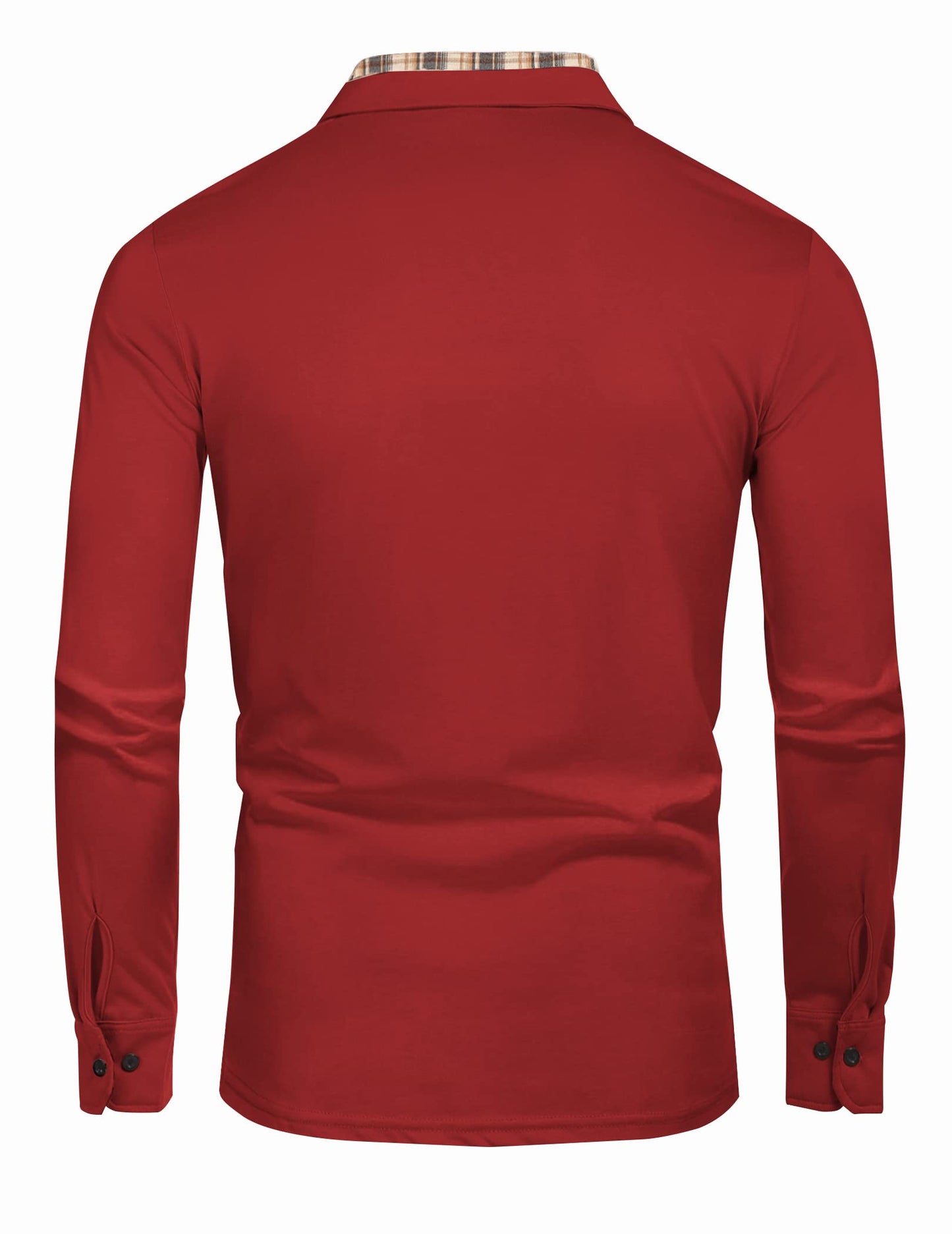 COOFANDY Men's Casual Polo Shirt Long Sleeve Classic Plaid Button Tees with Pockets