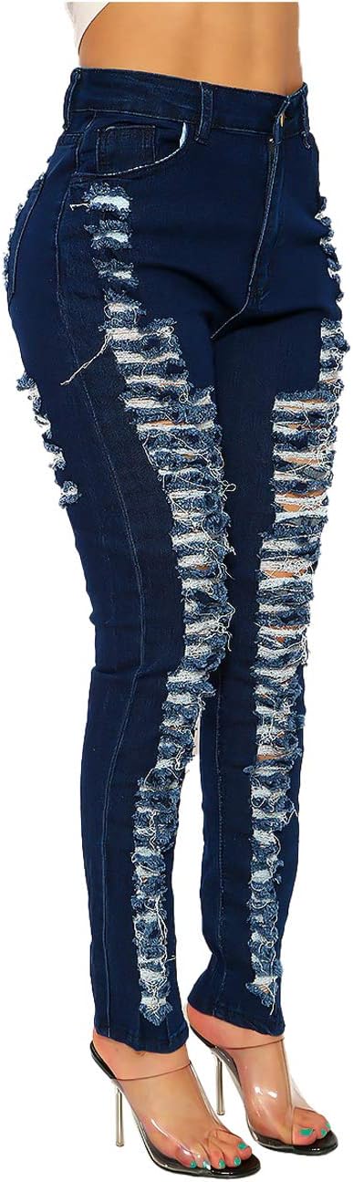 Women's Skinny Ripped Jeans Stretch Destroyed Mid High Waist Denim Pants