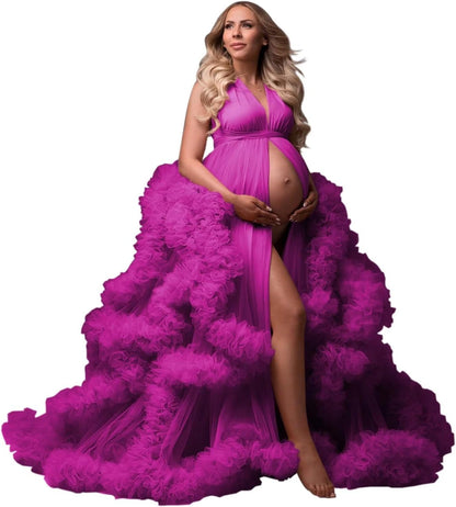 yinyyinhs Tulle Robe Maternity Dress for Photoshoot Sheer Puffy Bridal Lingerie Bathgown Pregnancy Gown for BabyShower