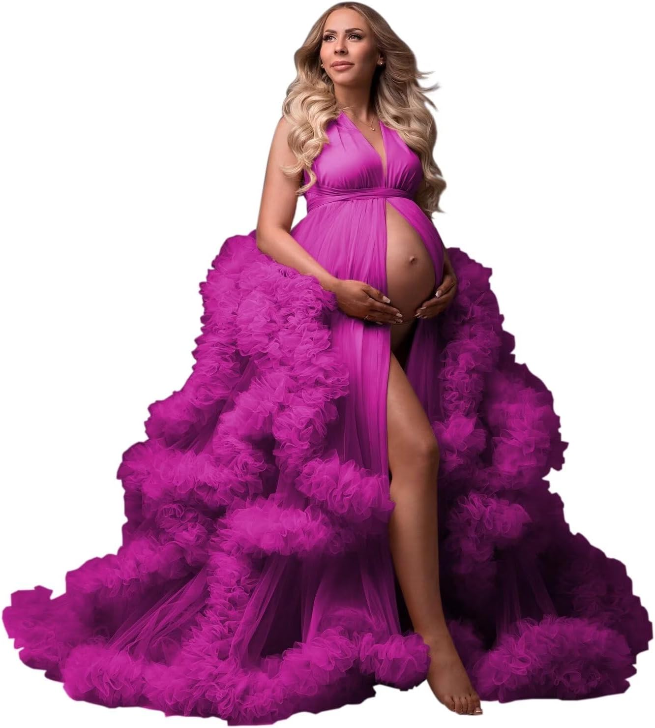 yinyyinhs Tulle Robe Maternity Dress for Photoshoot Sheer Puffy Bridal Lingerie Bathgown Pregnancy Gown for BabyShower