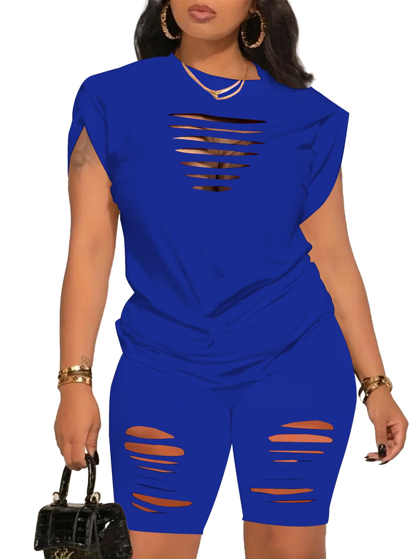 PINSV Women 2 Piece Outfits Summer Sweatsuits Biker Short Workout Jogger Sets