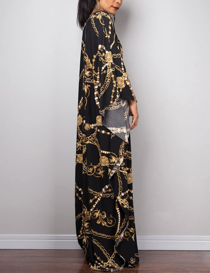 Bsubseach Women Ethnic Print Kaftan Beach Dress Plus Size Swimsuit Cover Up