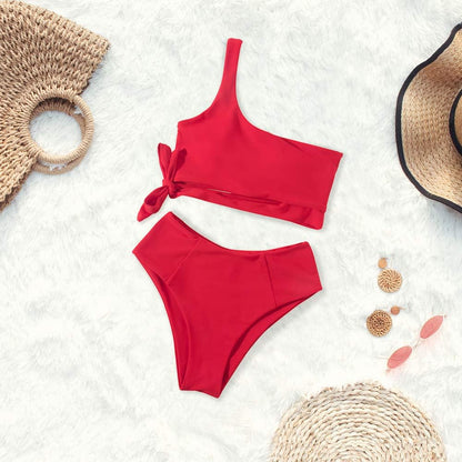 MOOSLOVER Women One Shoulder High Waisted Bikini Tie High Cut Two Piece Swimsuits