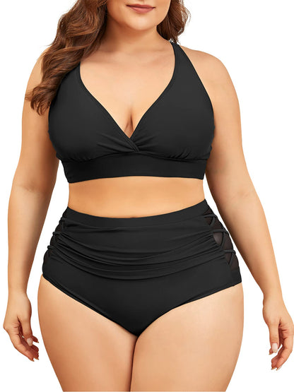 American Trends Womens Plus Size Bikini Two Piece Swimsuits Tummy Control Bathing Suits High Waisted Bikini Swimwear