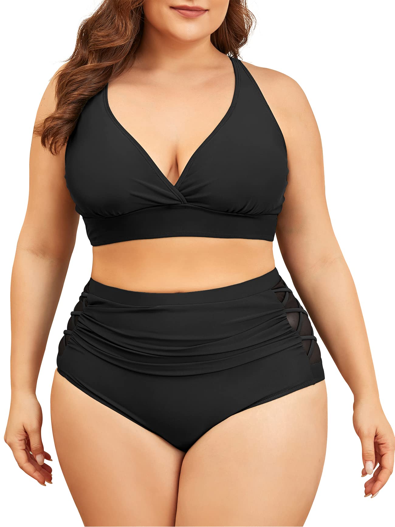 American Trends Womens Plus Size Bikini Two Piece Swimsuits Tummy Control Bathing Suits High Waisted Bikini Swimwear