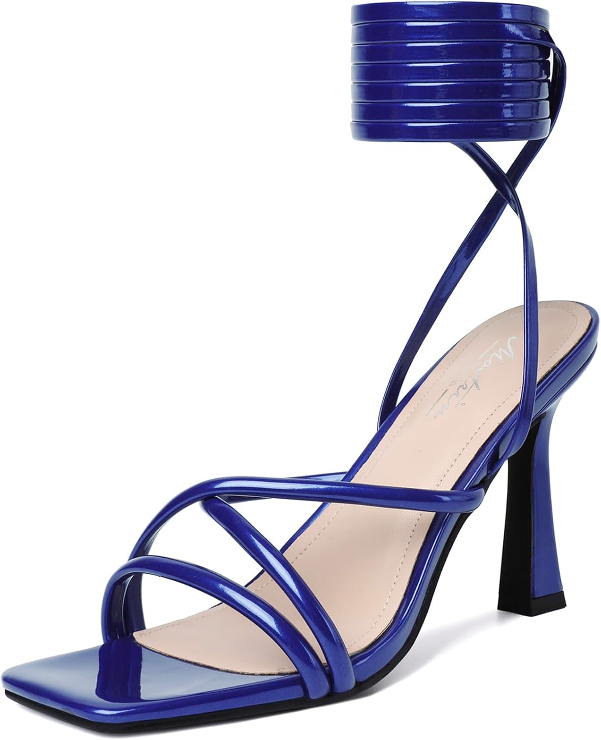 Mostrin Womens Sandals Strappy Heels for Women Lace Up Square Open Toe Heels Tie Up High Heeled Sandals for Prom, Party, Daily Wear
