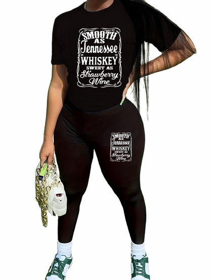 TOPONSKY Women Two Piece Workout Outfits Biker Short-Sleeve Long-Pant Sets