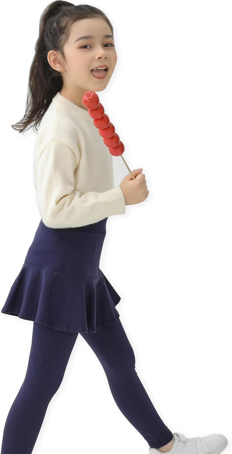 Trendy Girls' Leggings with Skirt - 2 Pack of Cotton Ruffle Skirt Pants for Kids for 3-8 Years