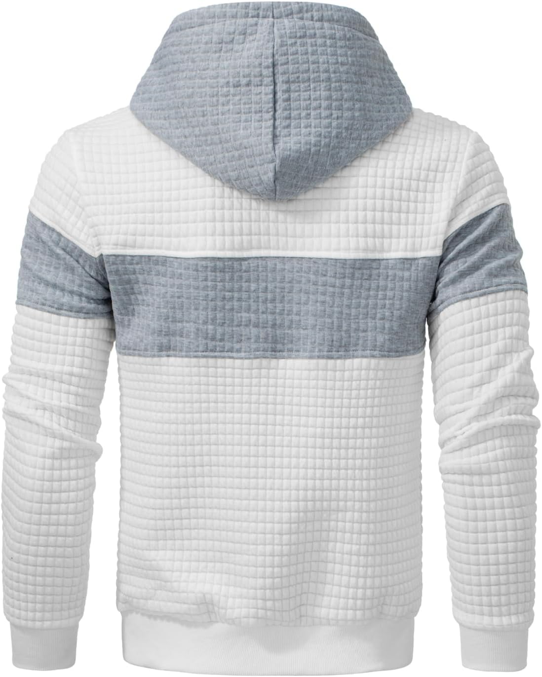 Men’s Sweatshirts Long Sleeve Pullover Patchwork Plaid Jacquard Hoodie Casual Drawstring Hoody Top