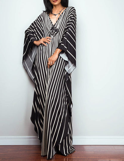 Bsubseach Women Ethnic Print Kaftan Beach Dress Plus Size Swimsuit Cover Up