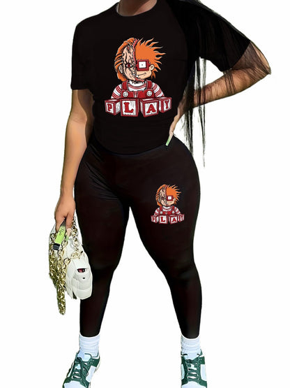 TOPONSKY Women Two Piece Workout Outfits Biker Short-Sleeve Long-Pant Sets