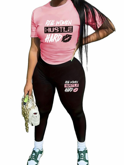 TOPONSKY Women Two Piece Workout Outfits Biker Short-Sleeve Long-Pant Sets