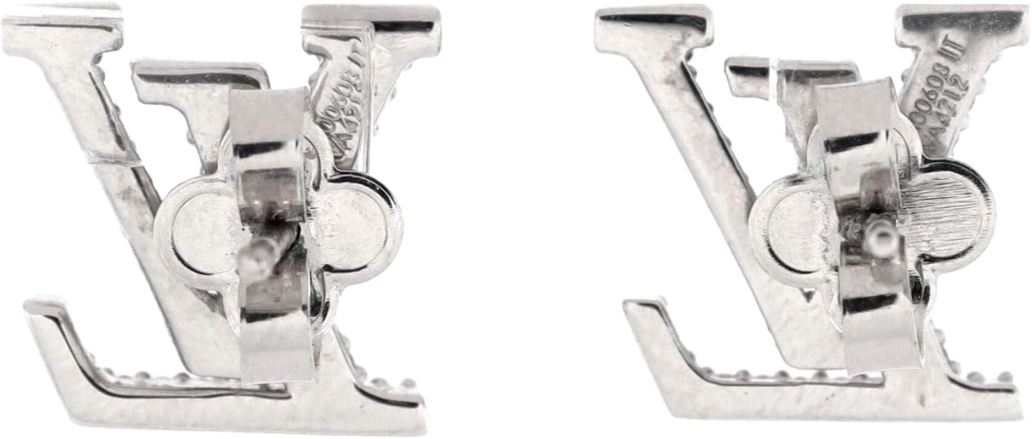 Pre-Loved LV Iconic Stud Earrings Metal with Crystals, Silver