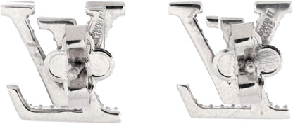 Pre-Loved LV Iconic Stud Earrings Metal with Crystals, Silver