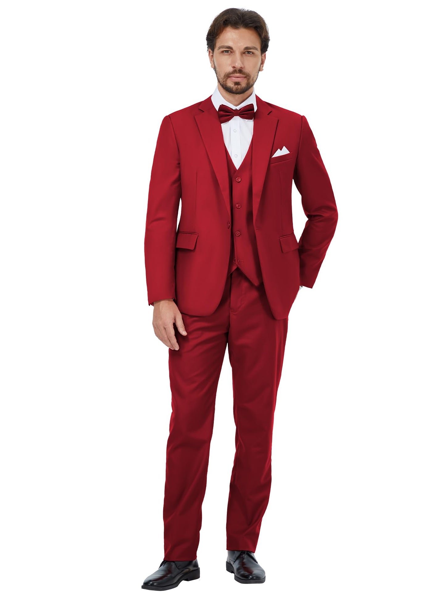 MAGE MALE Mens 3 Piece Suits Slim Fit Tuxedo Suit Set Soild Prom Wedding Suits One Button Blazer Vest Pants Set with Bow Tie