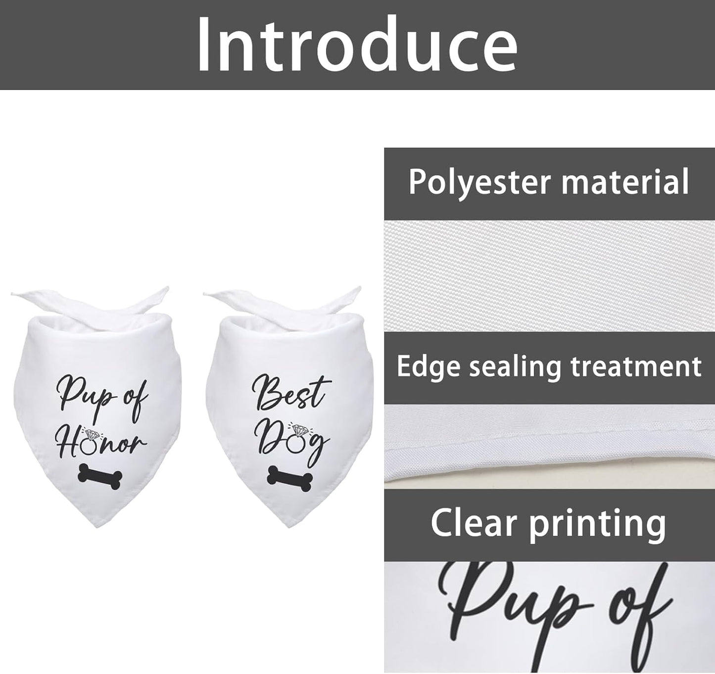 Pup of Honor Best Dog Bandana Wedding Dog Bandana Bridal Party Wedding Engagement Photo Prop Pet Scarf Accessories for Dog Lovers Owner Gift Pack of 2