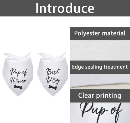 Pup of Honor Best Dog Bandana Wedding Dog Bandana Bridal Party Wedding Engagement Photo Prop Pet Scarf Accessories for Dog Lovers Owner Gift Pack of 2