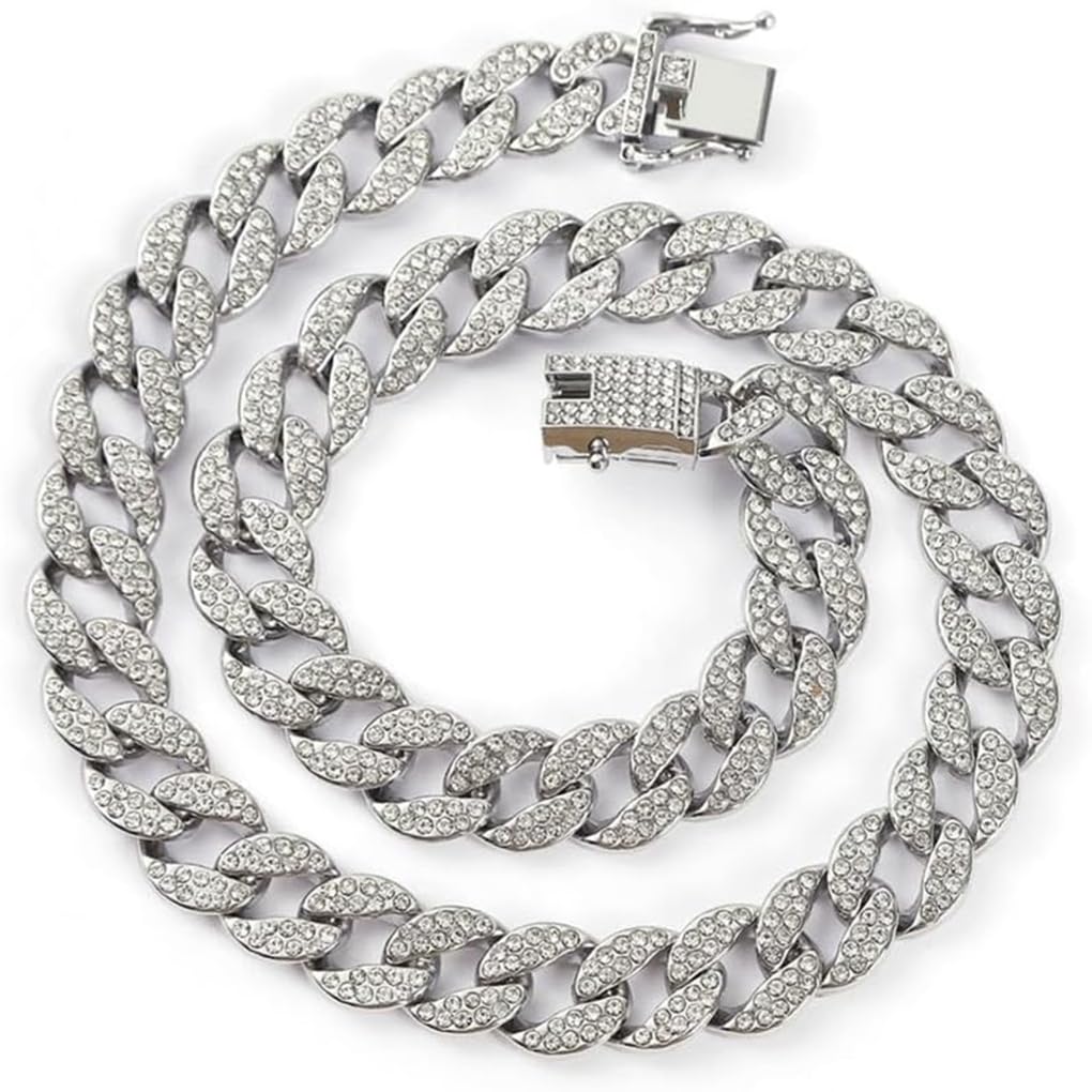 Bling Dog Collars for Small Dogs,Dog Chain Collars, Diamond Necklace Metal Choke Cuban Link Dog Collar, 13mm Wide Pet Jewelry for Puppy Small Medium Large Dogs Cats Rose Gold (8inch)