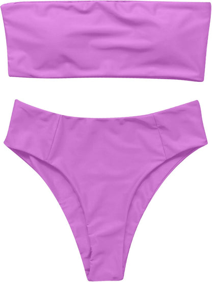 OMKAGI Women Bandeau Bikini Swimsuits Cheeky Off Shoulder Bathing Suit