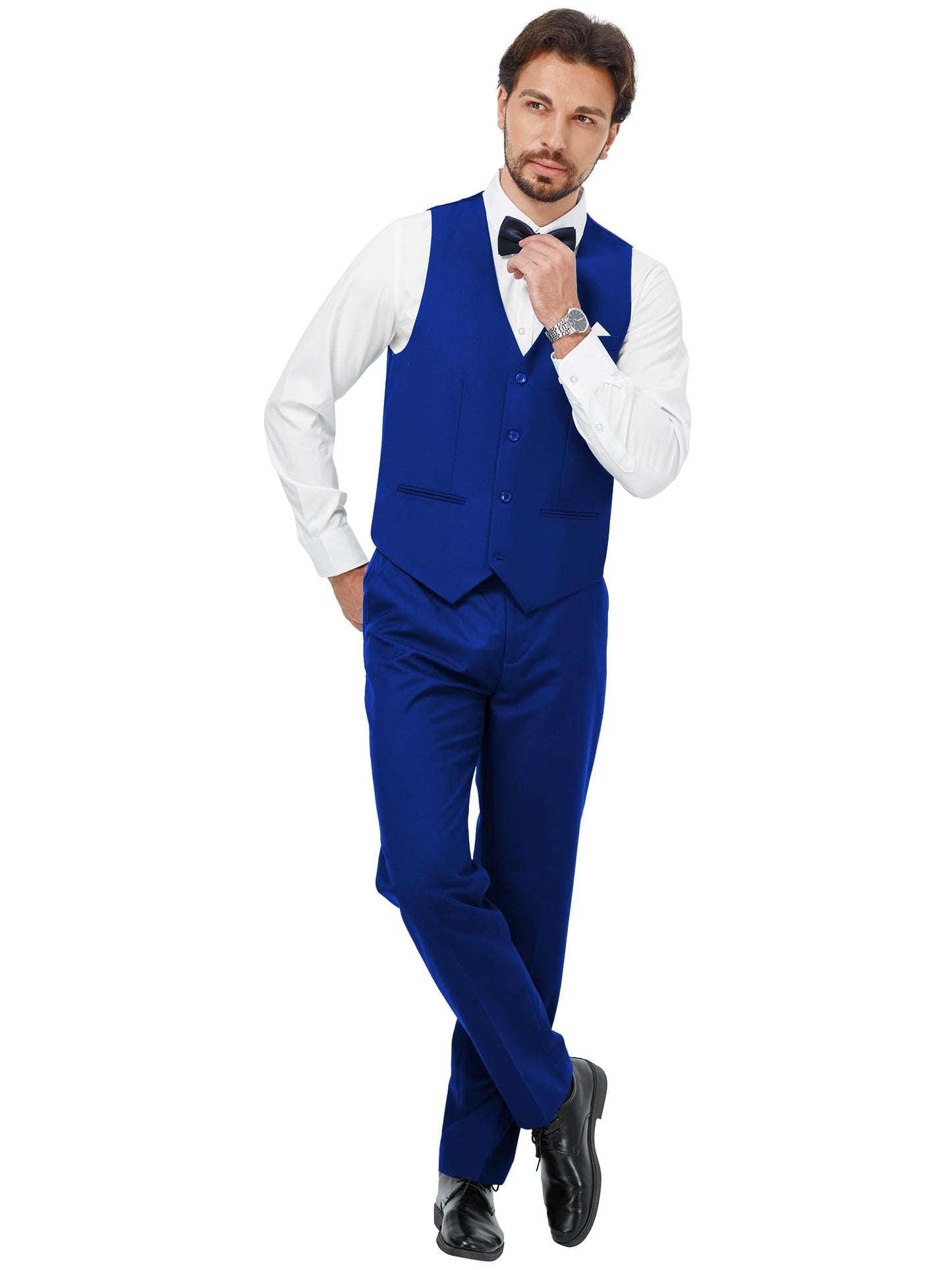 MAGE MALE Mens 3 Piece Suits Slim Fit Tuxedo Suit Set Soild Prom Wedding Suits One Button Blazer Vest Pants Set with Bow Tie