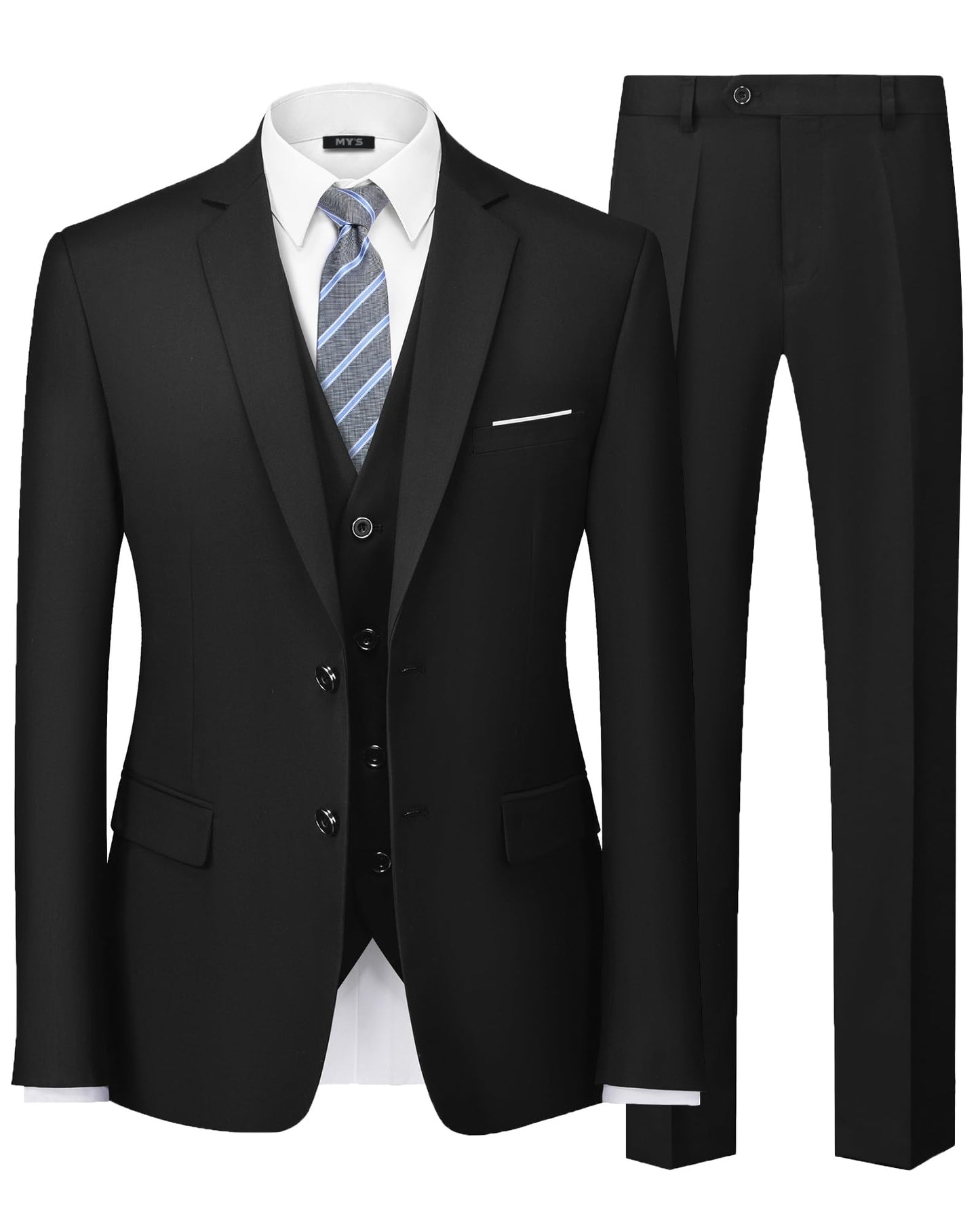 MY'S Men's 3 Piece Slim Fit Suit Set with Tie, 2 Button Blazer Jacket Vest & Pants, Business Wedding Party Prom Suit for Men