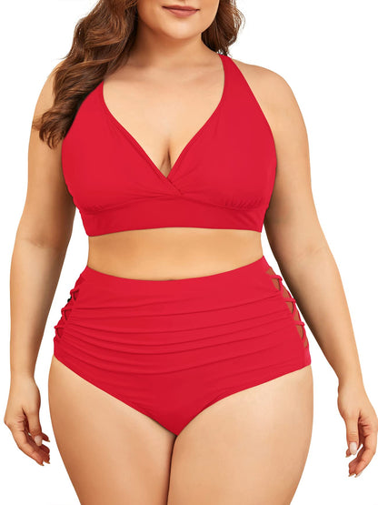 American Trends Womens Plus Size Bikini Two Piece Swimsuits Tummy Control Bathing Suits High Waisted Bikini Swimwear