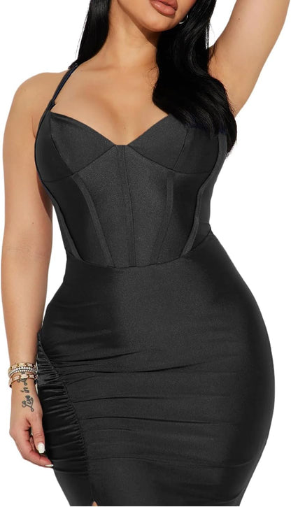 Women's Classic Bodycon Wedding Guest Dress Formal Cocktail Party Evening Gown