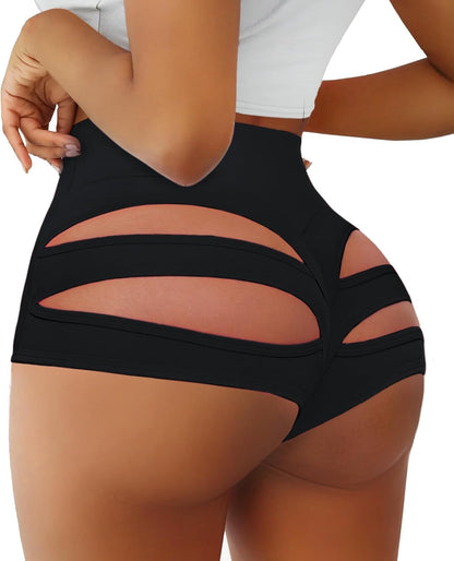 Cut Out Yoga Shorts Booty Butt Lifting Scrunch Shorts High Waisted Workout Gym Active Hot Pants