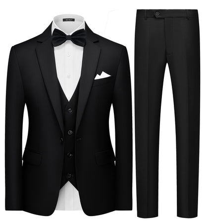 MAGE MALE Mens 3 Piece Suits Slim Fit Tuxedo Suit Set Soild Prom Wedding Suits One Button Blazer Vest Pants Set with Bow Tie
