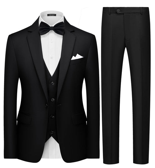MAGE MALE Mens 3 Piece Suits Slim Fit Tuxedo Suit Set Soild Prom Wedding Suits One Button Blazer Vest Pants Set with Bow Tie