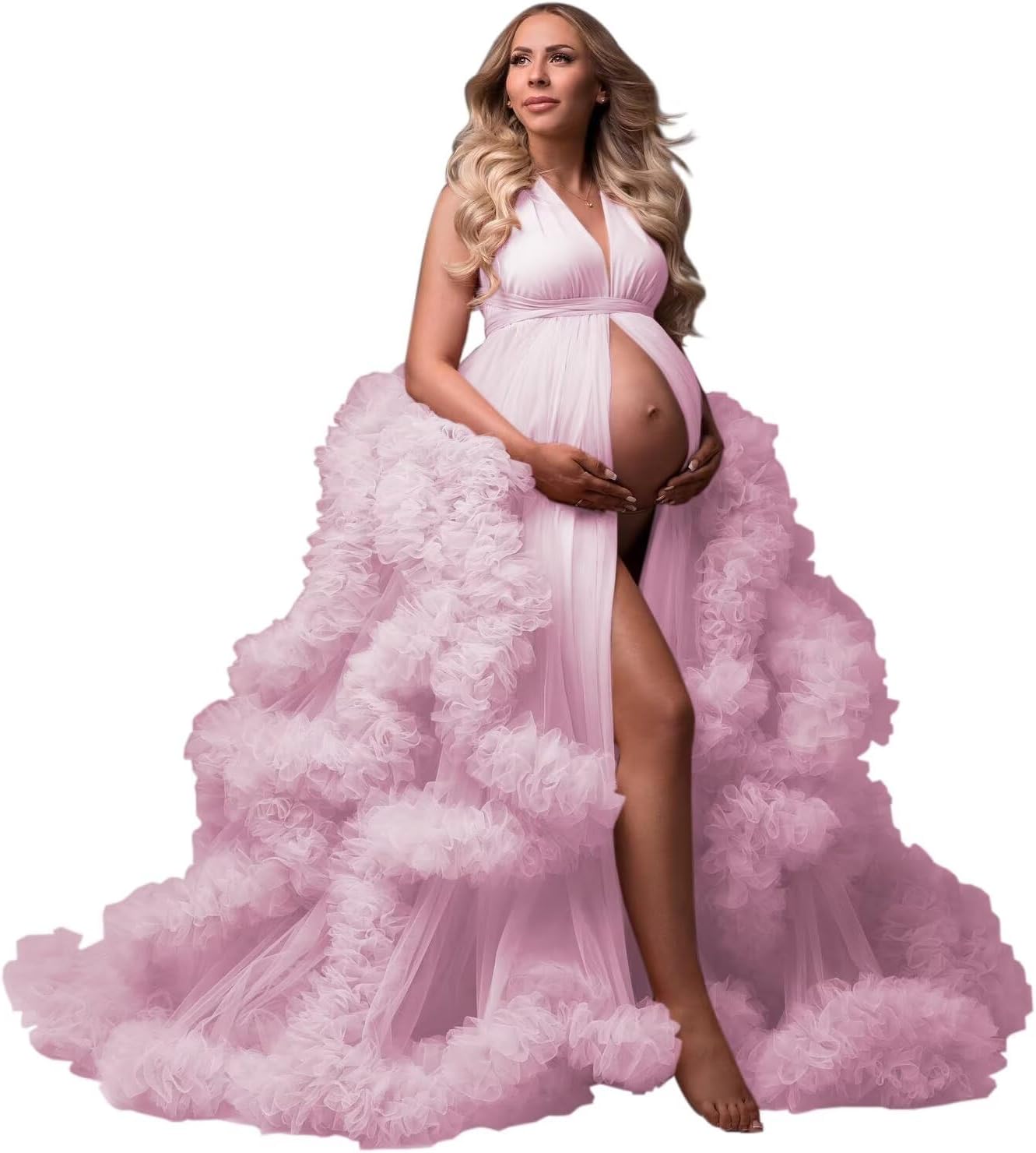 yinyyinhs Tulle Robe Maternity Dress for Photoshoot Sheer Puffy Bridal Lingerie Bathgown Pregnancy Gown for BabyShower