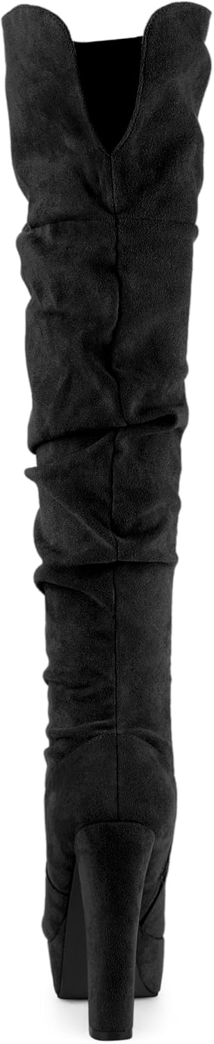 Allegra K Women's Platform Round Toe Zipper Slouch Heel Over the Knee Thigh High Boots