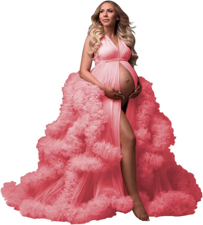 yinyyinhs Tulle Robe Maternity Dress for Photoshoot Sheer Puffy Bridal Lingerie Bathgown Pregnancy Gown for BabyShower