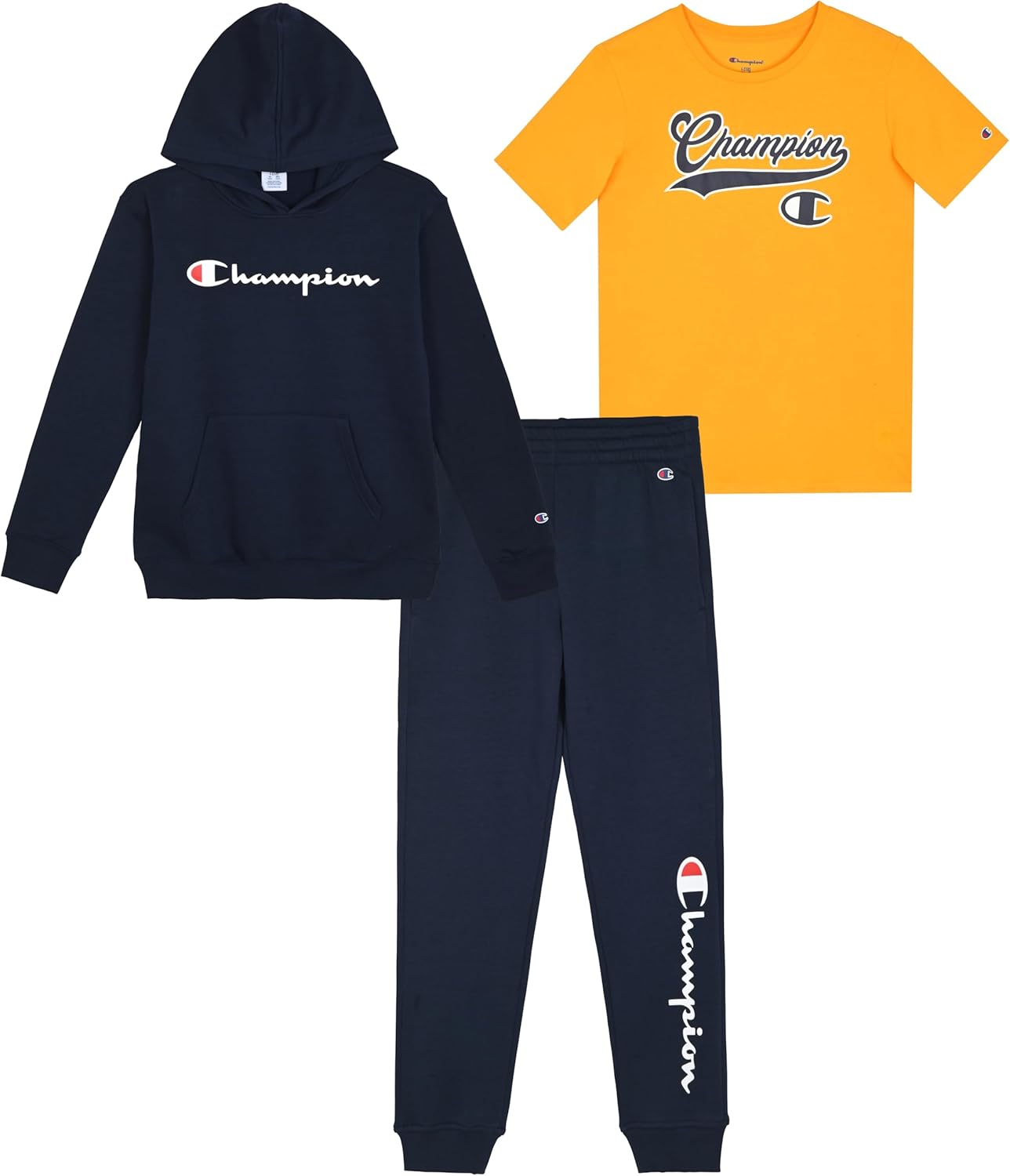 Champion Boys Sweatsuit Set for Kids 3 Piece Boys Hoodie Jogger and Tee Shirt Tracksuit Outfit